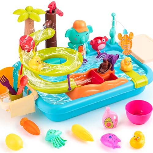 Ensemble de Jeu D'évier de Cuisine Juboury - Jouets Lavabo Enfant Avec Robinet, Jeu de Vaisselle pour Enfants de 3+ Ans