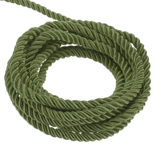 QUARKZMAN Corda Intrecciata in Poliestere, 11 Iarde 3mm 3-Fili Corda Intrecciata Brillante per Tende da Esterno per Borse Regalo Decorativa di Natale, Verde Oliva - 10M