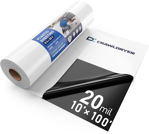 Crawl Space Vapor Barrier - Barriera al vapore da 20 mil - (10 'x 100') - Resistente agli strappi, barriera al vapore resistente, barriera contro l'umidità, rivestimento in plastica spessa per
