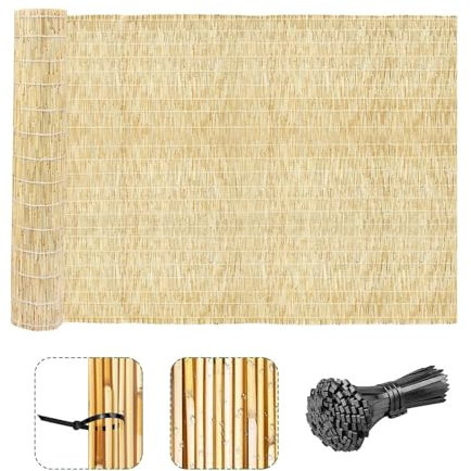 Valla De Cañas Exterior Valla Bambú Natural 0.4 0.9 1 1.2 1.4 1.5 1.6 1.8m De Alto, Valla De Privacidad De Madera, Robusta Y Recta, Fácil De Instalar, Para Separador De Patio Trasero Decorativo(Natura