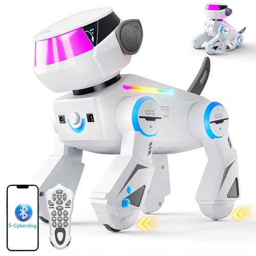 VATOS Kid Smart Robot Dog,Programmable Remote Control Robotic Dog with Bluetooth and Multi-Color LED Eyes, Singing Dancing USB Rechargeable Interactive Robot Puppy Toy for Boys Girls Ages 3-10 White