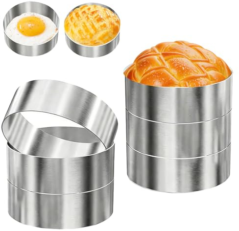BUERPINKING Anillo para tartas, 6 unidades, diámetro de 10,2 cm, para postre, acero inoxidable, para hornear, postre, mousse
