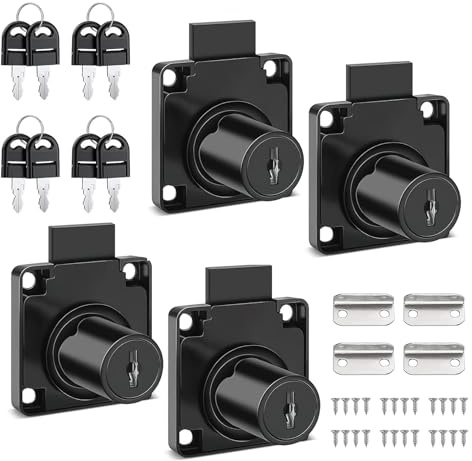 Ldzzuo 4 Pcs Universal Security Cabinet Lock, 21mm Cupboard Drawer Locker Locks with Key, Purpose for Furniture Letterbox Postbox Mailbox Toolbox Door, Black