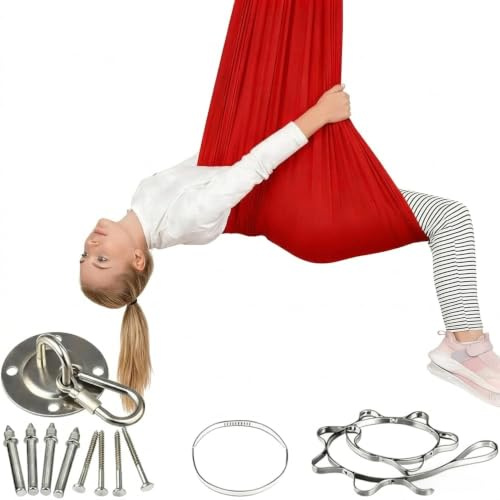 Yogagunga att hänga• Max bärförmåga 150 kg • Tillbehör ingår, perfekt mot ångest och för ökad avslappning samt välbefinnande (280 x 150 cm)- (Röd)