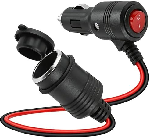 Vaniika Accendisigari con interruttore, 12 V-24 V, cavo adattatore 1 m, con fusibile da 15 A, distributore accendisigari per auto, moto, camion, camper