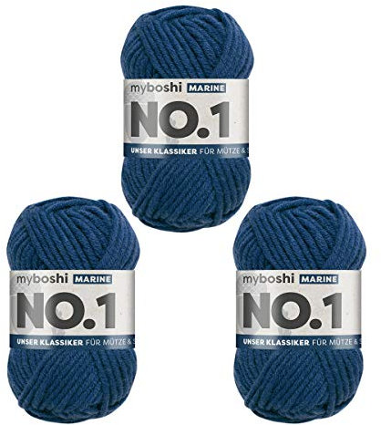 myboshi Strick- und Häkelgarn, Modell No.1 mit Merinowolle, dickes Garn, Acrylharz, Marine, 3_Knäuel