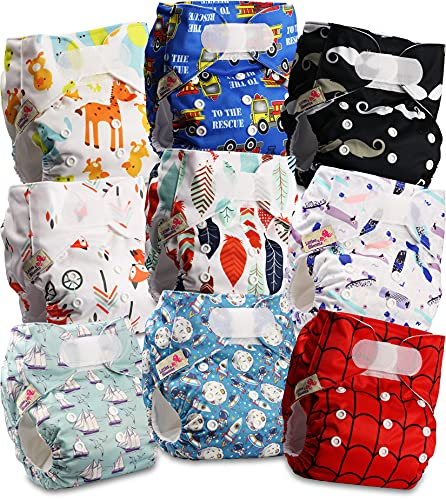 Littles and Bloomz FLV2-0906 Wiederverwendbare Stoffwindel, Standard-Klettverschluss, 9 Windeln