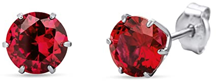 Orovi Orecchini Donna Oro Bianco 14KT Orecchini a Lobo con Rubini rosso rotondi, gioiello anallergico confezionato in un elegante astuccio portagioie