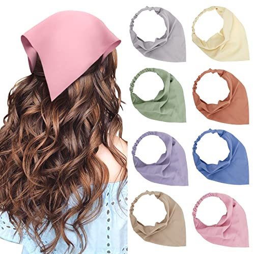 TERSE Boho Damen Stirnbänder Dreieck Kopftüchern, Chiffon Bandanas Turban Haarbänder, Elastische Haarschal Kopfzubehör für Frauen und Mädchen, 8 Stück