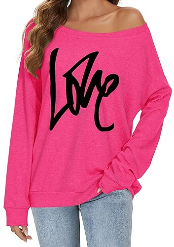 Gosunny Off Shoulder Top Women's Long Sleeve Pullover Casual Sweatshirt Causal Elegant Blouse, 01 Pink, L