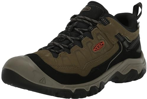 KEEN Men's Targhee 4 Low Height Durable Comfortable Waterproof Hiking Shoes, Dark Olive/Gold Flame, 9.5