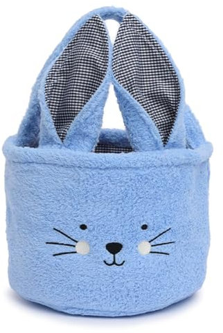 Cestino Pasqua con Orecchie da Coniglietto, Cestini Pasquali con Manico, Decorazioni Pasquali per Pacchetti, Sacchetti per Caramelle, Regalo di Pasquale, Addobbi Pasquali Casa Caccia Uova (Blu)