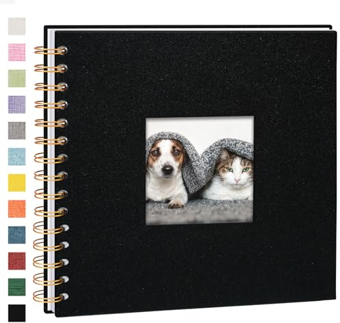 Vienrose Fotoalbum zum Selbstgestalten 20,5 x 20,5 cm, DIY Scrapbook Spiralalbum mit 40 Weißen Seiten, Leinen Fotoalbum zum Einkleben für Familien, Baby, Hochzeit, Jahrestag, Geburtstags, Schwarz
