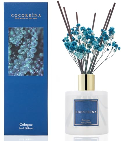 COCORRÍNA Raumduft Reed Diffuser mit 8 Duftstäbchen 200ml- Kölnisch Wasser, Natürlich, Langanhaltend, Home Duft ätherisches Öl Reed Diffusor für Badezimmer Regal Dekoration