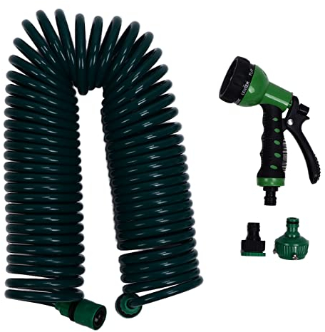 Manguera de Jardín Flexible de 15 M, Manguera de Agua en Espiral para Jardín con Aspersor, Juego de Adaptadores de Boquillas Rociadoras para Manguera de Jardín, para Riego de