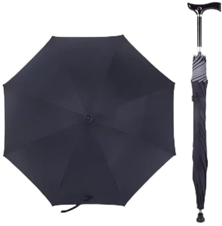 Wzmazingly 2-in-1 Schirm-Gehstock, Senioren Rutschfeste Stützschirm Wanderstock Regenschirm Länge Verstellbar Leichtgewicht Wandern Spazierstockschirm(Black)