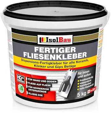 Isolbau Fertig-Fliesenkleber - 5 kg Eimer Dispersionskleber für Fliesen auf Wand & Boden im Innen- & Außenbereich
