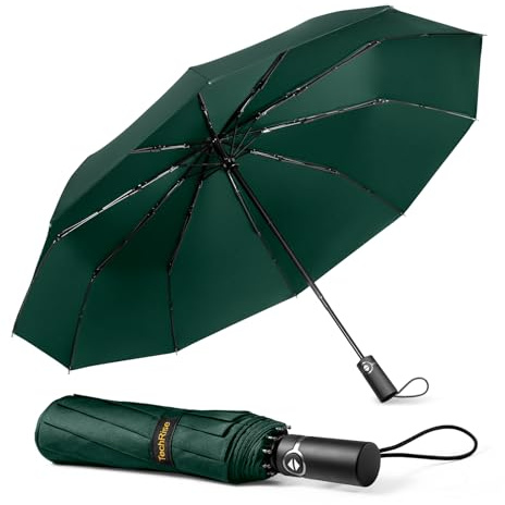 TechRise Umbrella Compact Windproof Travel Umbrellas: Easy Auto Open Close, Strong Fiberglass Frame, Durable Folding Lightweight Portable Automatic Backpack Umbrella for Men and Women, 10 Ribs