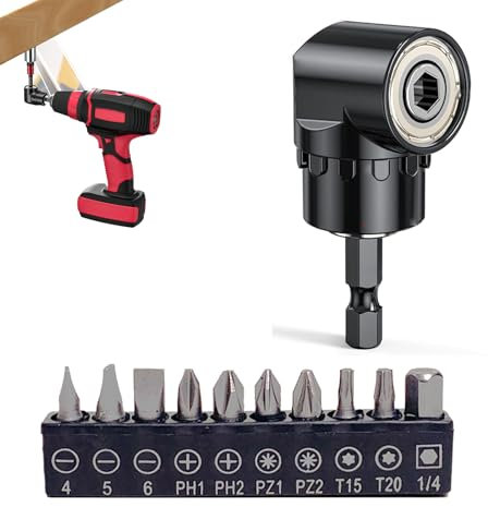 11 Stück Winkelschrauber Set, 105° Winkelschrauber für Akkuschrauber Winkelaufsatz, Winkelschrauber Vorsatz, Stecknussadapter Akkuschrauber, 1/4-Zoll Sechskantschaft für Bauarbeiter