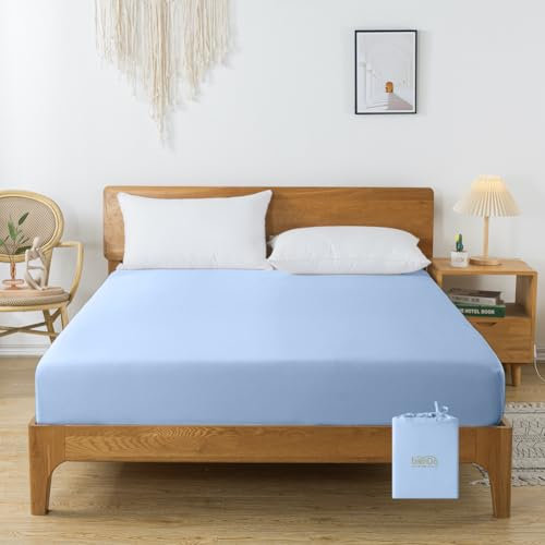 bienDo Spannbettlaken Boxspringbett, 140x200 cm, Blau, Kühlend, Bambus - Veganer Seide, 35CM Hohe Matratze Fitted Sheet, Weich, Atmungsaktiv und Kühlung
