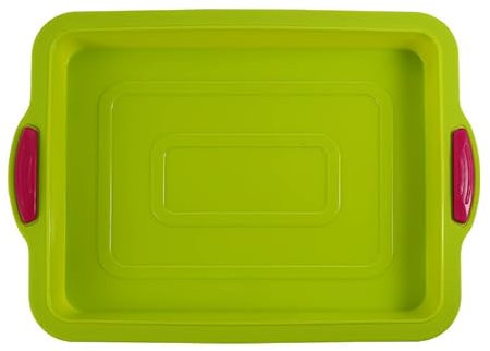 JasCherry Baking Tray, Silicone Mould Cake Pan with Handle Non Stick Flexible Baking Tin Mold Kitchen Bakeware Mould, 34 x 24 cm (Green)