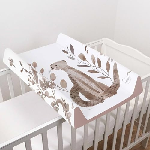 Baby Wickelauflage Hart 70x50 cm geeignet für Betten 120x60 cm Uni Anti-roll Wasserdicht mit erhöhten Kanten Smart Otter Motiv
