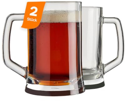 NORDIC SCHILLER Luxus Bierkrug 0,5 Liter 2er Set, Biergläser mit Henkel BLEI FREI Pub Bierglas 0,5L Bierseidel 0,5l, Spülmaschinenfest Bierkrüge für Zuhause, Restaurants und Biergärten, Beer Glasses