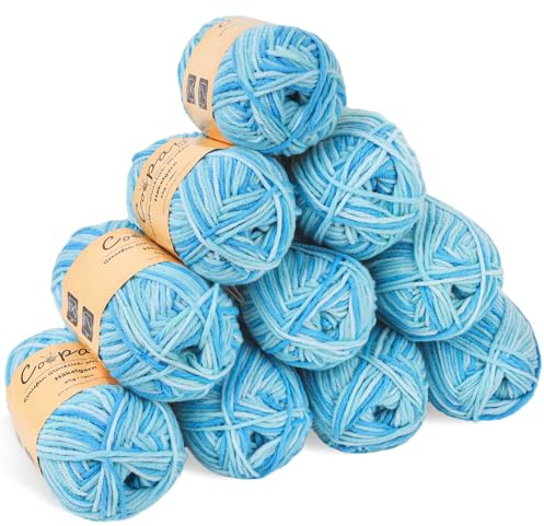 Coopay 10 Pelote de Laine à Tricoter Dégradé, 450g, Multicolore Laine Crochet Doux, 5 Brins Fil à Tricoter, Laine Crochet Tricot pour Layette, Écharpe, Chaussettes - Bleu Lac