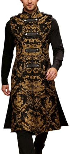 Generico Chaleco Steampunk Frack para hombre largo chaleco vintage medieval chaleco sin mangas chaqueta gótica cuello alto Slim Fit chaleco vikingo renacentista para carnaval y Halloween, marrón, L