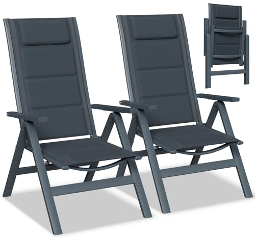 Devoko Set 2 Sedie da Giardino Pieghevoli in Alluminio - Poltrona da Giardino Esterna Regolabile in 7 Posizioni, Sedia Portatile a Schienale Alto Adatta a Tutte Tavole per Giardino, Terrazza, Piscina