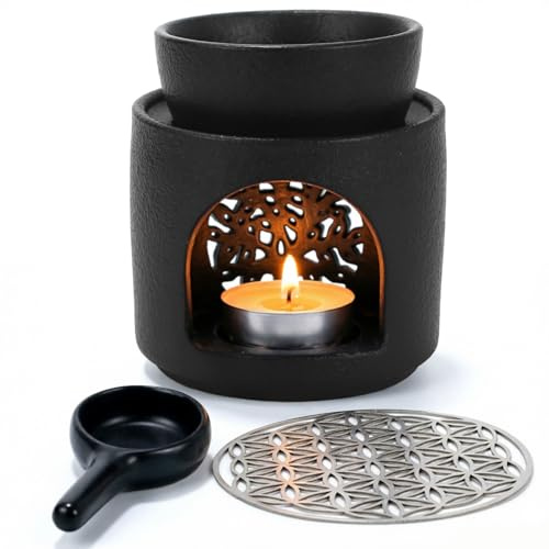 Rökelsemunstycke med sil och skål – 120 ml doftlampa för eteriska oljor, matt svart keramisk rökelsebrännare för aroma diffuser, värmeljus doftlampa för hem, kontor och yoga