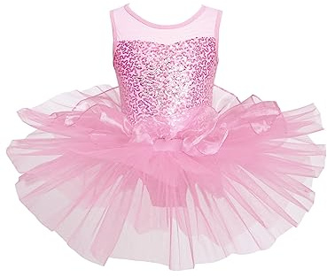TiaoBug Enfant Fille Robe Danse Classique Tutu Ballet Paillette Justaucorps Gymnastique Leotards Latine Jazz Tango Patinage Artistique Robe Princesse Soirée 3-10 Ans Rose 8 Ans