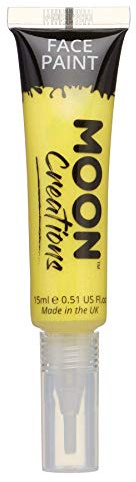 Moon Creations Face & Body Paint Tubes with Brush Applicator | Yellow | 15ml | Ready to Use | Cruelty Free, Made in UK | Face Paint for Kids, Adults, Fancy Dress, Festivals, Halloween