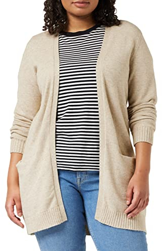 VILA CLOTHES Damen VIRIL L/S OPEN KNIT CARDIGAN-NOOS Strickjacke,, per pack Beige (Natural Melange Natural Melange), 34 (Herstellergröße: XS)