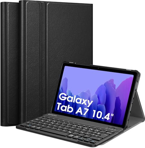 Fintie Tastatur Hülle für Samsung Galaxy Tab A7 10.4 Zoll 2022/2020, Keyboard case mit magnetisch Abnehmbarer Deutscher Tastatur mit QWERTZ Layout, Schwarz