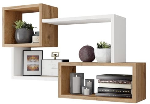 Mirjan24 Regal Trio 005, Wandregal Dekoregal, 87x54x18 cm, Wandboard, Hängeregal, Wandschrank, Hängeschrank, Regal, Buchregal, (Wotan/Weiß)