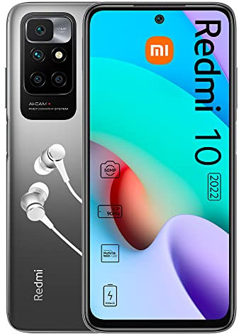 Xiaomi Redmi 10 2022 Smartphone Vertrag+Kopfhörer(6,5 FHD+ 90Hz DotDisplay,64GB Speicher,4GB RAM,MediaTek Helio G88,50MP AI Quad-Kamera,Dual SIM,2 Jahre Garantie), [Amazon Exklusiv],Grau(Gray)