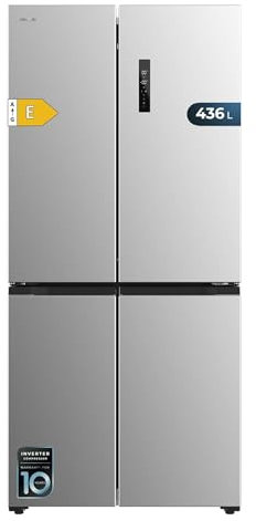 Cecotec Refrigerateur Congelateur 4 Portes Française Bolero CoolMarket 4D 436 Inox E. Réfrigérateur 436L, Total No Frost, Inverter Plus, MultiAirFlow, mode Vacances, alarmes et Metal Cooling