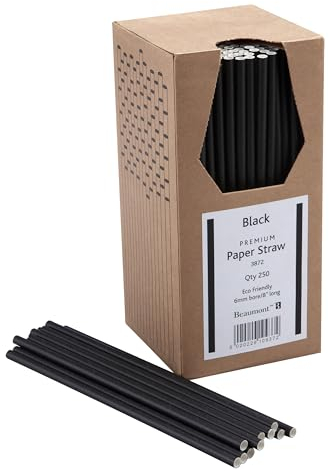 8 Inch 6mm Bore Paper Straw - Black Pk 250