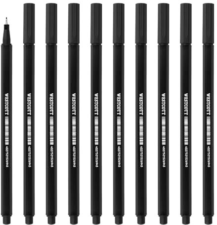 Westcott STORYLINER Fineliner schwarz 10 Stück | Premium Fineliner mit 0,4mm Strichstärke | Präzise Strichführung, metalleingefasste Spitze, schnelltrocknende Tinte auf Wasserbasis | E-737760 00