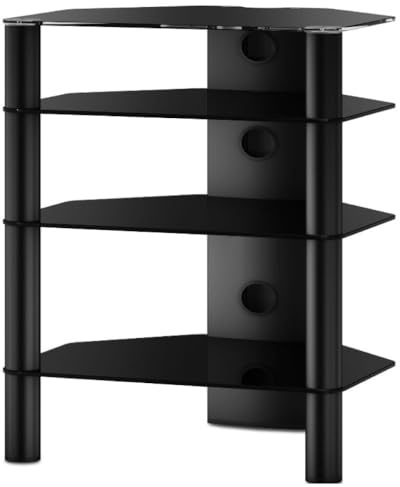 RO&CO Sonorous RX-2140-BLK Mueble HiFi 4 Estantes Vidrio Templado Negro 86x60x50 cm Chasis Aluminio Negro Rack Audio Vídeo hasta 65 kg con Sistema Ocultacables