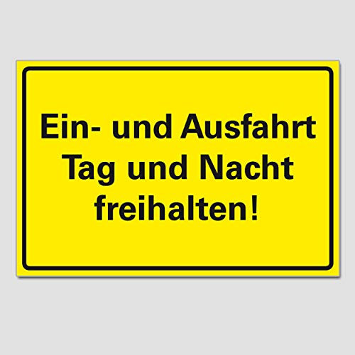 BUEWA Schilder „Ein und Ausfahrt, Tag und Nacht freihalten“, Schild, PVC, 300 x 200 x 3 mm, vorgebohrt, B1-zertifiziert