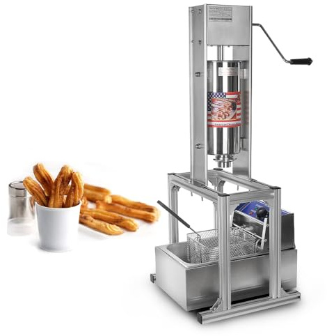 Máquina de churros manual comercial Donuts españoles con freidora 6L - 4 tipos de moldes Churros Maker