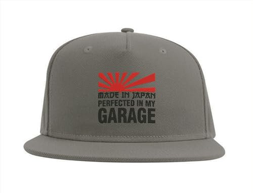 Made in Japan Perfected in My Garage JDM Cars snapback keps full cap broderad flexfit hatt grå, Grå, one size