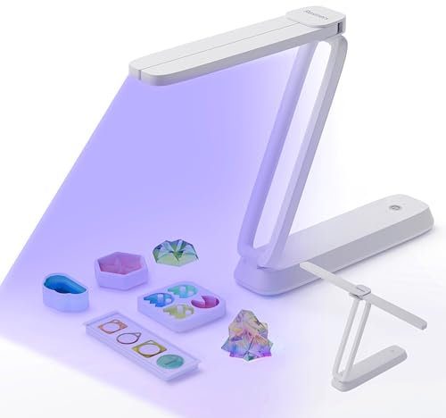 Resiners Lampe UV pour résine sans fil et rechargeable, Utilisation en 3 en 1, Lampe noire UV LED repliable, Fournitures pour arts et métiers pour moules de résine, Fabrication de bijoux, Blanc