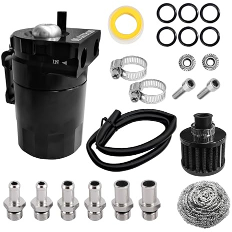 DWARFOO Oil Catch Can, Oil Catch Tank, Oil Separator Catch Can with Hose Kit, Universal Oil Catch Can Tank Polish Baffled Reservoir 300ml Oil Catch Can Tank Kit Universal for Car Truck Engine