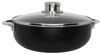 IMUSA Small 3.2qt Bistro-Cera Aluminum Speckled Black Ceramic Caldero with Glass Lid, Black