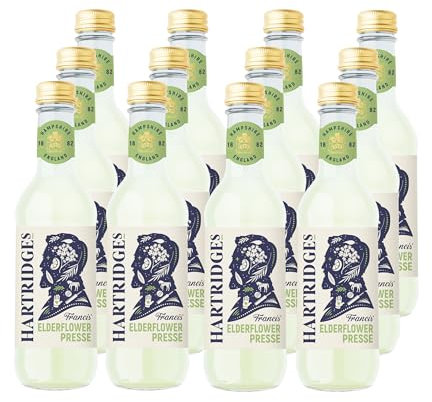 Hartridges Celebrated Elderflower Pressé 330ml Glass Bottles - Pack of 12 of 330ml Glass Bottles. Sparkling Drink with Natural Extracts and No Artificial Colours. Gluten-Free, Suitable for Vegans