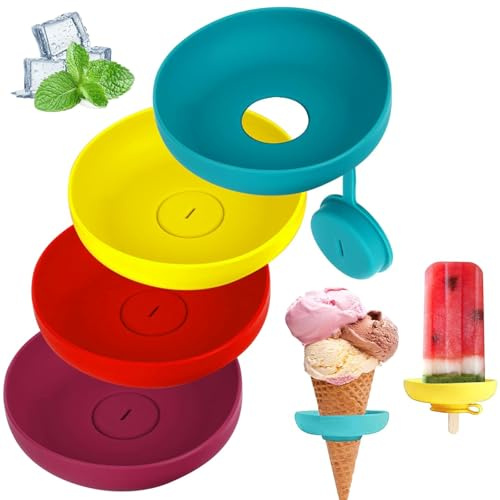 Begonia 4 soportes para helados antigoteo para niños, soporte de silicona para helados, reutilizable, sin BPA, protección antigoteo para niños y niñas, amarillo, rojo, azul, morado