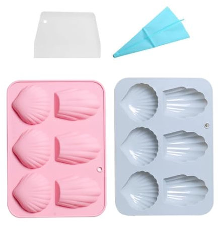Stareal Moldes De Madeleine Para Hornear, Bandejas De Galletas De Madeleine De Silicona Antiadherente De 6 Cavidades Para Hornear, Moldes De Madeleine Con Forma De Concha De 2 Piezas